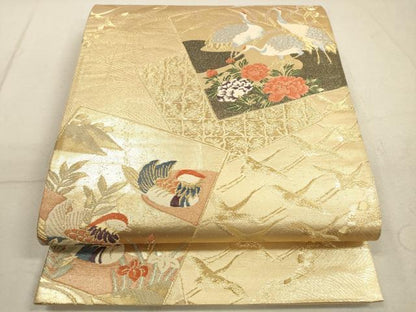 平和屋着物◎六通柄袋帯　唐織　立波色紙花鳥文　金糸　鈴乃屋扱い　正絹　逸品　DABB8316xg