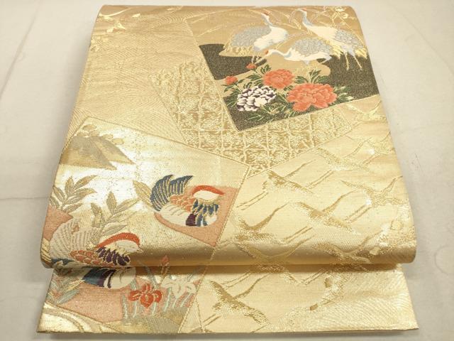 平和屋着物◎六通柄袋帯　唐織　立波色紙花鳥文　金糸　鈴乃屋扱い　正絹　逸品　DABB8316xg