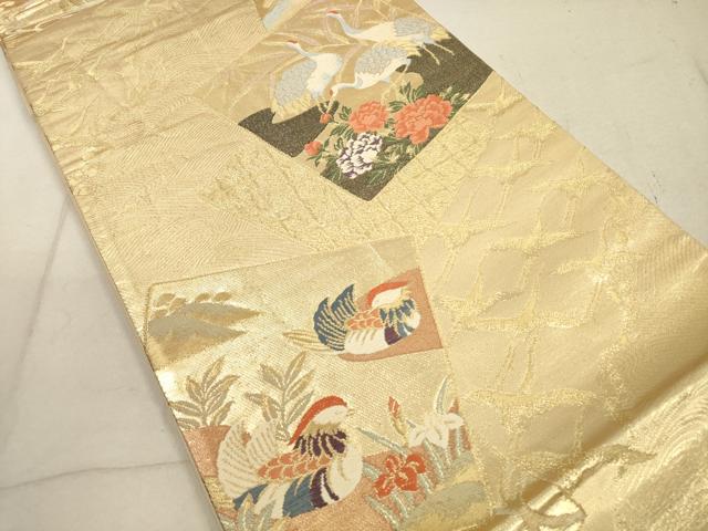 平和屋着物◎六通柄袋帯　唐織　立波色紙花鳥文　金糸　鈴乃屋扱い　正絹　逸品　DABB8316xg