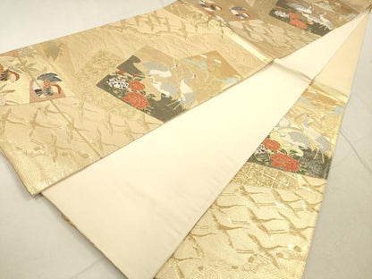 平和屋着物◎六通柄袋帯　唐織　立波色紙花鳥文　金糸　鈴乃屋扱い　正絹　逸品　DABB8316xg