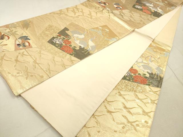 平和屋着物◎六通柄袋帯　唐織　立波色紙花鳥文　金糸　鈴乃屋扱い　正絹　逸品　DABB8316xg