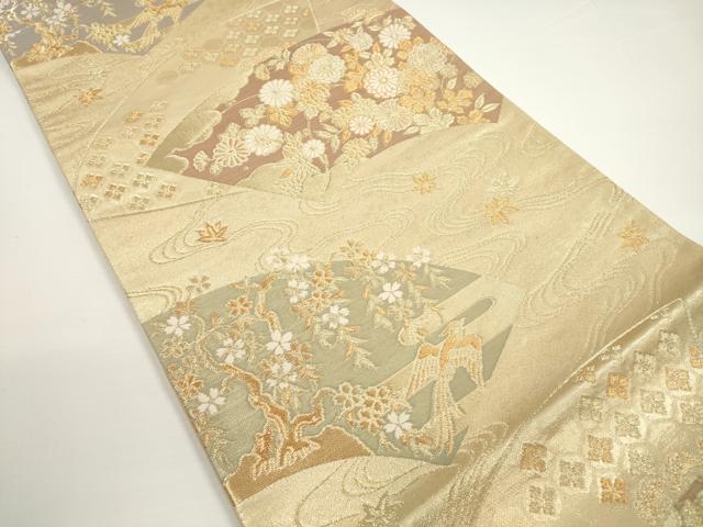 平和屋着物◎六通柄袋帯　唐織　流水地紙花鳥文　金糸　正絹　逸品　DABB8375xg