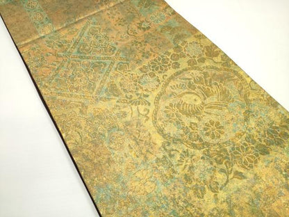 平和屋着物◎六通柄袋帯　正倉院花鳥文　金糸　引箔　正絹　逸品　DABB8380xg
