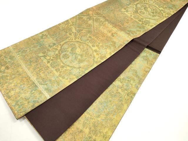 平和屋着物◎六通柄袋帯　正倉院花鳥文　金糸　引箔　正絹　逸品　DABB8380xg