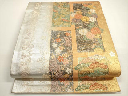 平和屋着物◎六通柄袋帯　短冊松菊　金銀糸　正絹　逸品　DABB8383xg