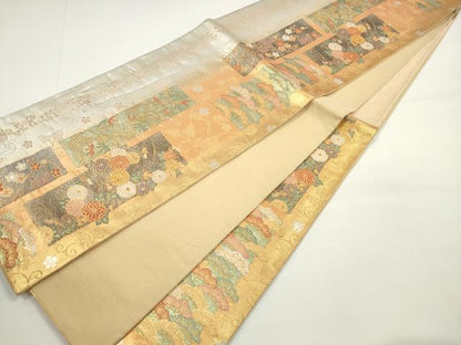 平和屋着物◎六通柄袋帯　短冊松菊　金銀糸　正絹　逸品　DABB8383xg
