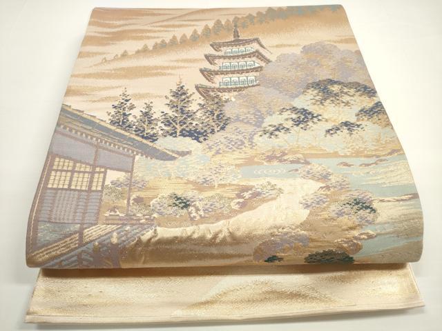 平和屋着物◎六通柄袋帯　名勝百景　醍醐三宝院　金糸　正絹　逸品　DABB8386xg