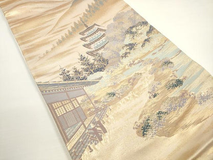 平和屋着物◎六通柄袋帯　名勝百景　醍醐三宝院　金糸　正絹　逸品　DABB8386xg