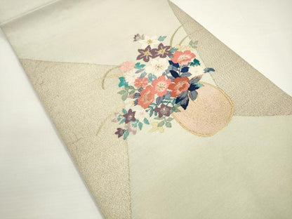平和屋着物◎太鼓柄袋帯　刺繍　草花文　金銀糸　正絹　逸品　DABB8388xg
