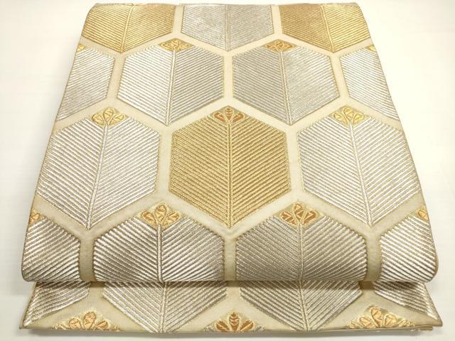 平和屋着物◎六通柄袋帯　亀甲枝松文　金銀糸　正絹　逸品　DABB8408xg