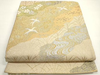 平和屋着物◎明綴れ　六通柄袋帯　道長花鳥文　プラチナ箔　正絹　逸品　DABB8445xg