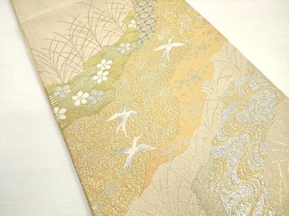 平和屋着物◎明綴れ　六通柄袋帯　道長花鳥文　プラチナ箔　正絹　逸品　DABB8445xg