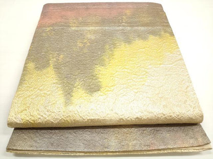 平和屋着物◎六通柄袋帯　ふくれ織　霞文　金糸　正絹　逸品　DABB8487xg