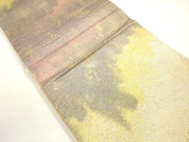 平和屋着物◎六通柄袋帯　ふくれ織　霞文　金糸　正絹　逸品　DABB8487xg