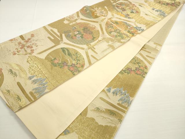 平和屋着物◎六通柄袋帯　亀甲鴛鴦風景花文　松竹梅　金糸　正絹　逸品　DABB8508xg