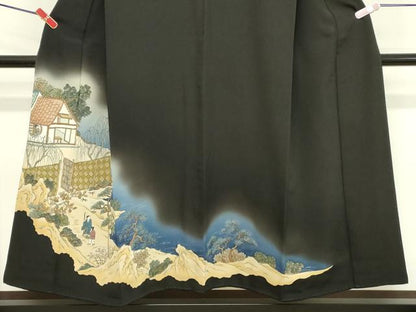 平和屋着物■豪華黒留袖　人物風景文　暈し染め　金彩　正絹　逸品　DABB8574cd