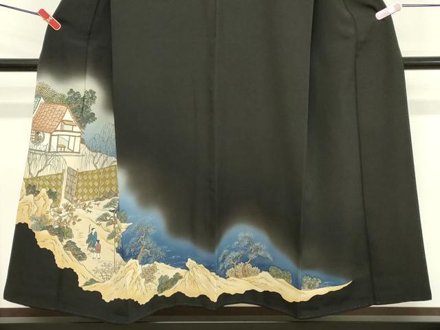 平和屋着物■豪華黒留袖　人物風景文　暈し染め　金彩　正絹　逸品　DABB8574cd