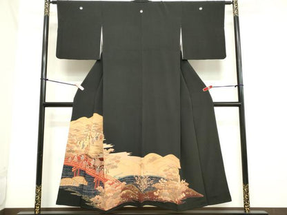 平和屋着物■豪華黒留袖　人物風景文　金銀彩　正絹　逸品　DABB8605cd