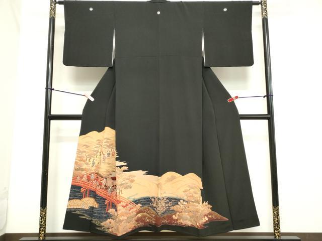 平和屋着物■豪華黒留袖　人物風景文　金銀彩　正絹　逸品　DABB8605cd