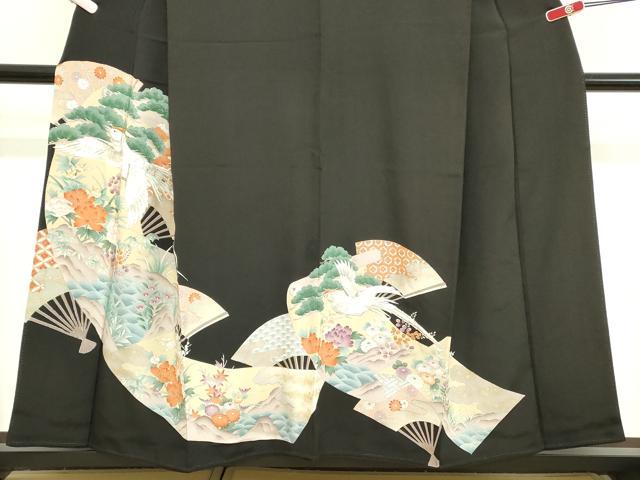 平和屋着物■豪華黒留袖　刺繍　扇面花鳥文　松竹梅　金銀彩　正絹　逸品　DABB8612cd