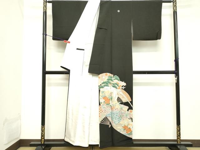 平和屋着物■豪華黒留袖　刺繍　扇面花鳥文　松竹梅　金銀彩　正絹　逸品　DABB8612cd