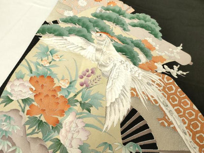 平和屋着物■豪華黒留袖　刺繍　扇面花鳥文　松竹梅　金銀彩　正絹　逸品　DABB8612cd