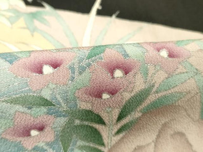 平和屋着物■豪華黒留袖　刺繍　扇面花鳥文　松竹梅　金銀彩　正絹　逸品　DABB8612cd