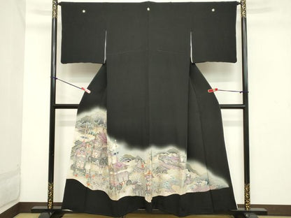 平和屋着物■豪華黒留袖 駒刺繍 人物風景文 祇園祭 暈し染め 金銀彩 正絹 逸品 DABB8621cd