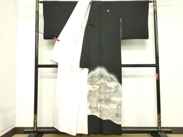 平和屋着物■豪華黒留袖 駒刺繍 人物風景文 祇園祭 暈し染め 金銀彩 正絹 逸品 DABB8621cd
