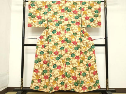 平和屋着物■上質な小紋 枝椿 正絹 逸品 DABB8627cd
