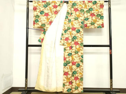 平和屋着物■上質な小紋 枝椿 正絹 逸品 DABB8627cd
