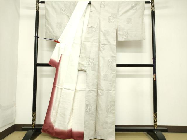 平和屋着物■上質なお召　色紙笹竹文　正絹　逸品　DABB8667cd