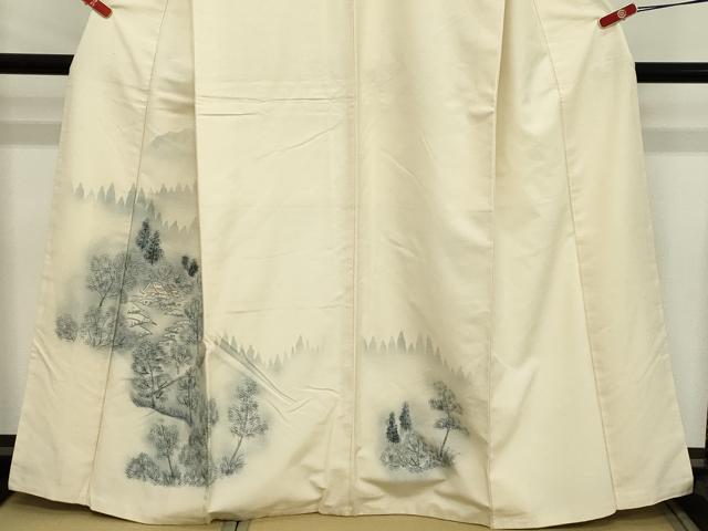 平和屋着物■訪問着　紬地　手描き　風景文　暈し染め　正絹　逸品　DABB8672cd