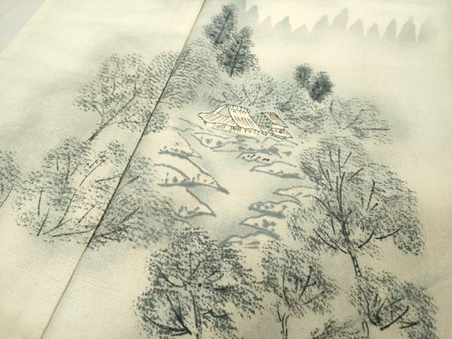 平和屋着物■訪問着　紬地　手描き　風景文　暈し染め　正絹　逸品　DABB8672cd