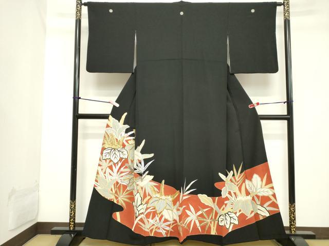 平和屋着物■豪華黒留袖　刺繍　草花文　金銀彩　正絹　逸品　DABB8741cd