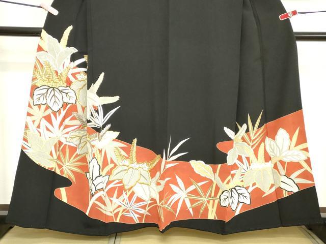 平和屋着物■豪華黒留袖　刺繍　草花文　金銀彩　正絹　逸品　DABB8741cd