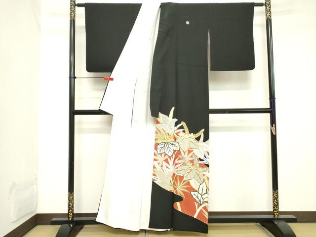 平和屋着物■豪華黒留袖　刺繍　草花文　金銀彩　正絹　逸品　DABB8741cd