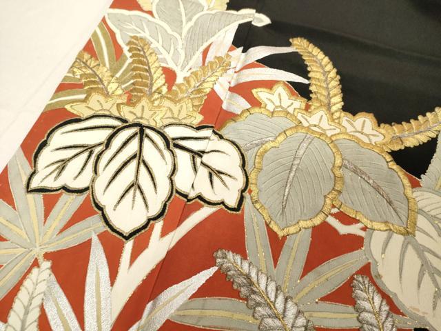 平和屋着物■豪華黒留袖　刺繍　草花文　金銀彩　正絹　逸品　DABB8741cd