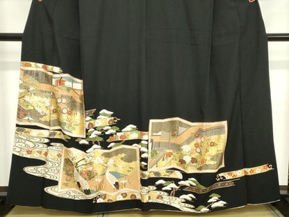 平和屋着物■豪華黒留袖 人物風景文 金銀彩 正絹 逸品 DABB8881cd
