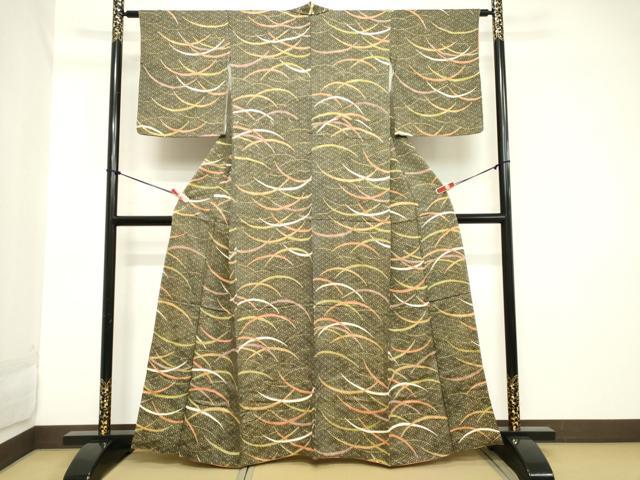 平和屋着物■上質な小紋 芝文 黒地 金彩 正絹 逸品 DABB8920cd