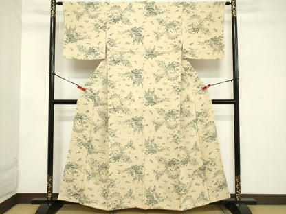 平和屋着物■上質な小紋 型染め 扇花文 正絹 逸品 DABB8931cd