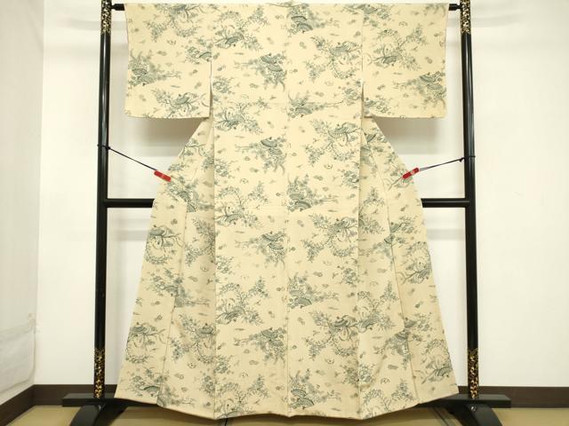 平和屋着物■上質な小紋 型染め 扇花文 正絹 逸品 DABB8931cd