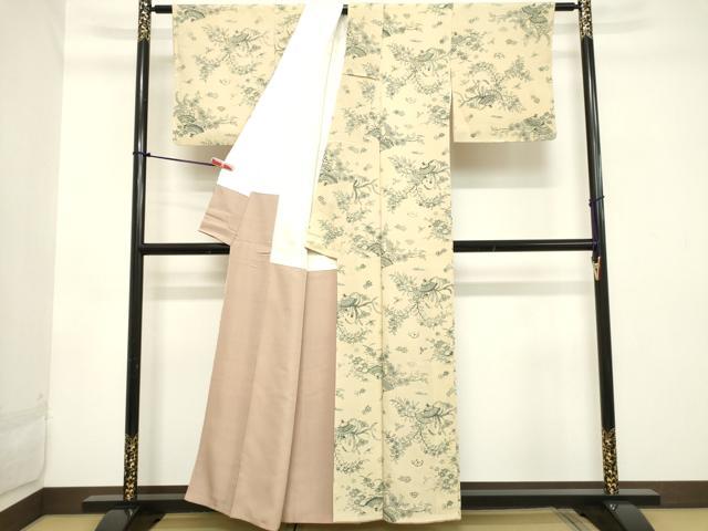 平和屋着物■上質な小紋 型染め 扇花文 正絹 逸品 DABB8931cd