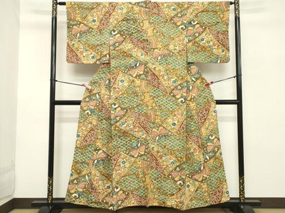 平和屋着物■上質な小紋 切嵌花蝶文 反端付き 正絹 逸品 DABB8953cd
