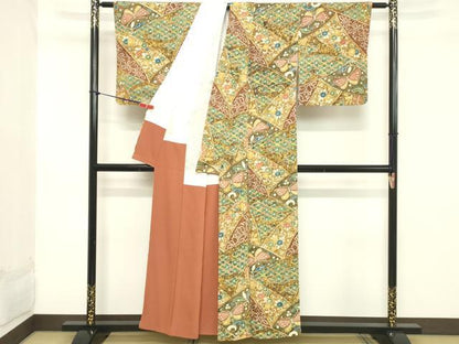 平和屋着物■上質な小紋 切嵌花蝶文 反端付き 正絹 逸品 DABB8953cd