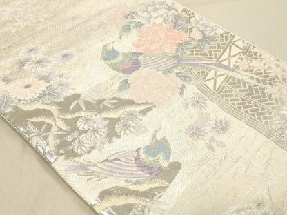 平和屋着物◎六通柄袋帯 唐織 花鳥文 プラチナ箔二重織 正絹 逸品 DABB9022ya