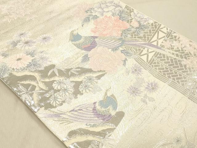 平和屋着物◎六通柄袋帯 唐織 花鳥文 プラチナ箔二重織 正絹 逸品 DABB9022ya