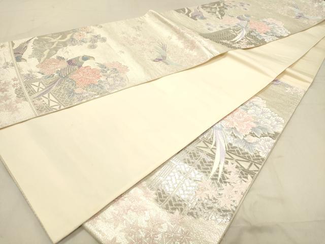 平和屋着物◎六通柄袋帯 唐織 花鳥文 プラチナ箔二重織 正絹 逸品 DABB9022ya