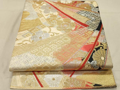平和屋着物◎両面　全通柄袋帯　束ね熨斗吉祥文　金銀糸　正絹　逸品　DABB9028ya