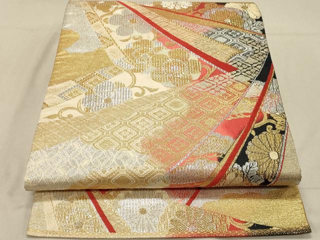 平和屋着物◎両面　全通柄袋帯　束ね熨斗吉祥文　金銀糸　正絹　逸品　DABB9028ya